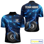 Blue 8 Ball Pool Lightning Thunder Billiard Jersey Custom Pool Team Shirts Polo & 1/4 Zip