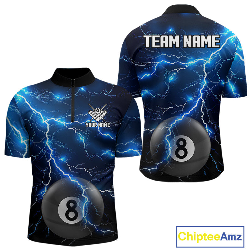 Blue 8 Ball Pool Lightning Thunder Billiard Jersey Custom Pool Team Shirts Polo & 1/4 Zip