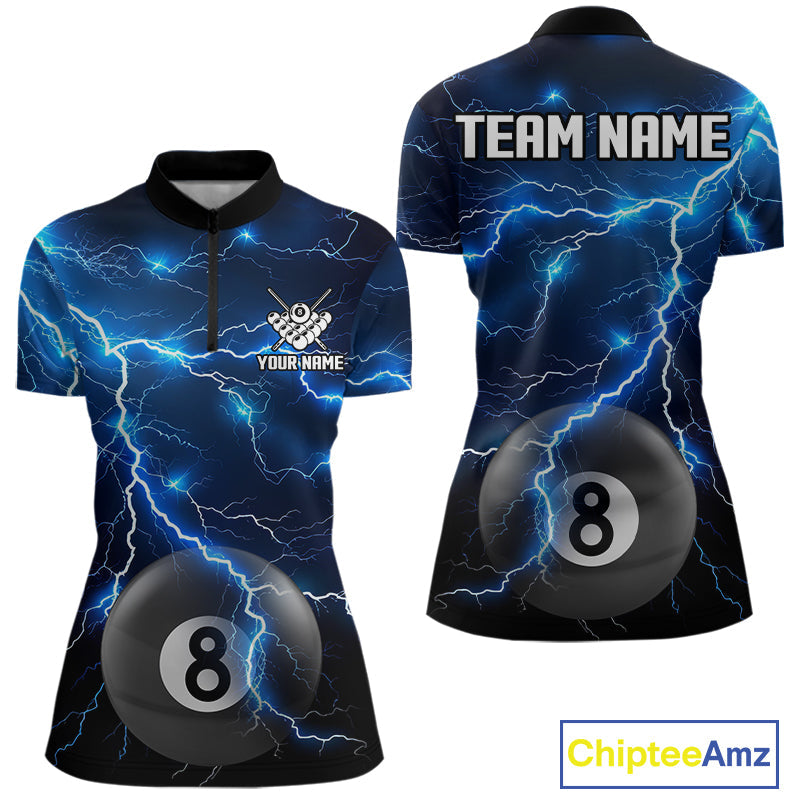 Blue 8 Ball Pool Lightning Thunder Billiard Jersey Custom Pool Team Shirts Polo & 1/4 Zip