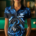Black And Blue Flaming Dragon 8 Ball Billiard Pool Shirts Custom Billiard Team Jersey