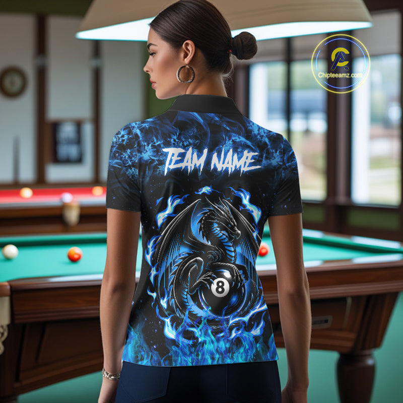 Black And Blue Flaming Dragon 8 Ball Billiard Pool Shirts Custom Billiard Team Jersey