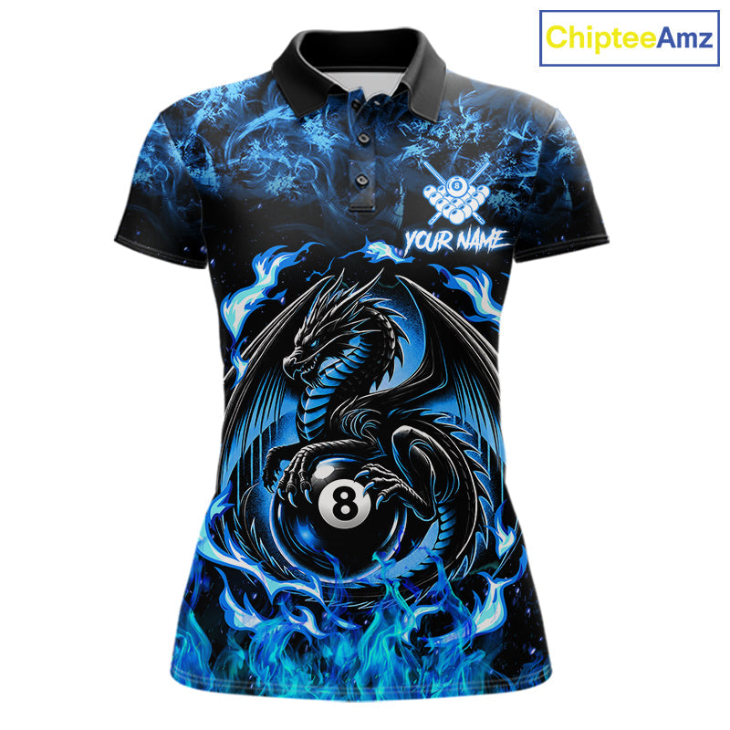 Black And Blue Flaming Dragon 8 Ball Billiard Pool Shirts Custom Billiard Team Jersey