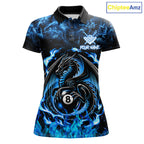 Black And Blue Flaming Dragon 8 Ball Billiard Pool Shirts Custom Billiard Team Jersey
