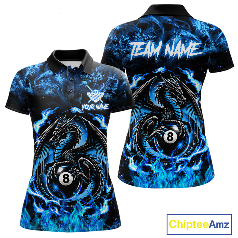 Black And Blue Flaming Dragon 8 Ball Billiard Pool Shirts Custom Billiard Team Jersey