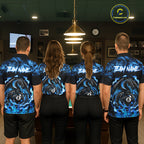 Black And Blue Flaming Dragon 8 Ball Billiard Pool Shirts Custom Billiard Team Jersey