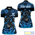 Black And Blue Flaming Dragon 8 Ball Billiard Pool Shirts Custom Billiard Team Jersey
