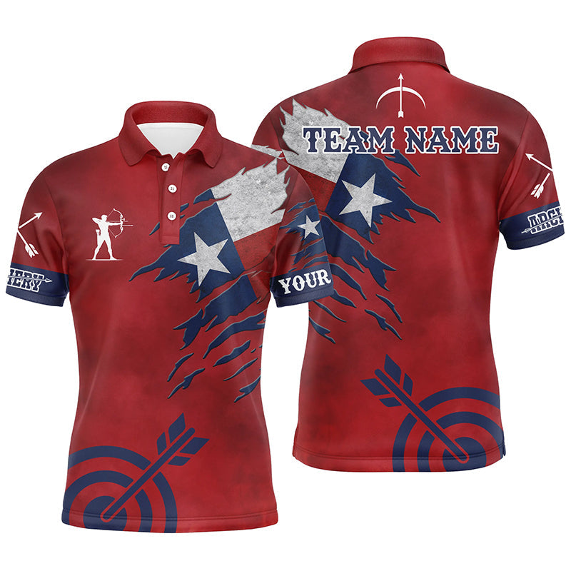 Personalized Texas Archery Polo Shirts, Archery Jerseys Texas Flag Shirts For Patriotic Archer