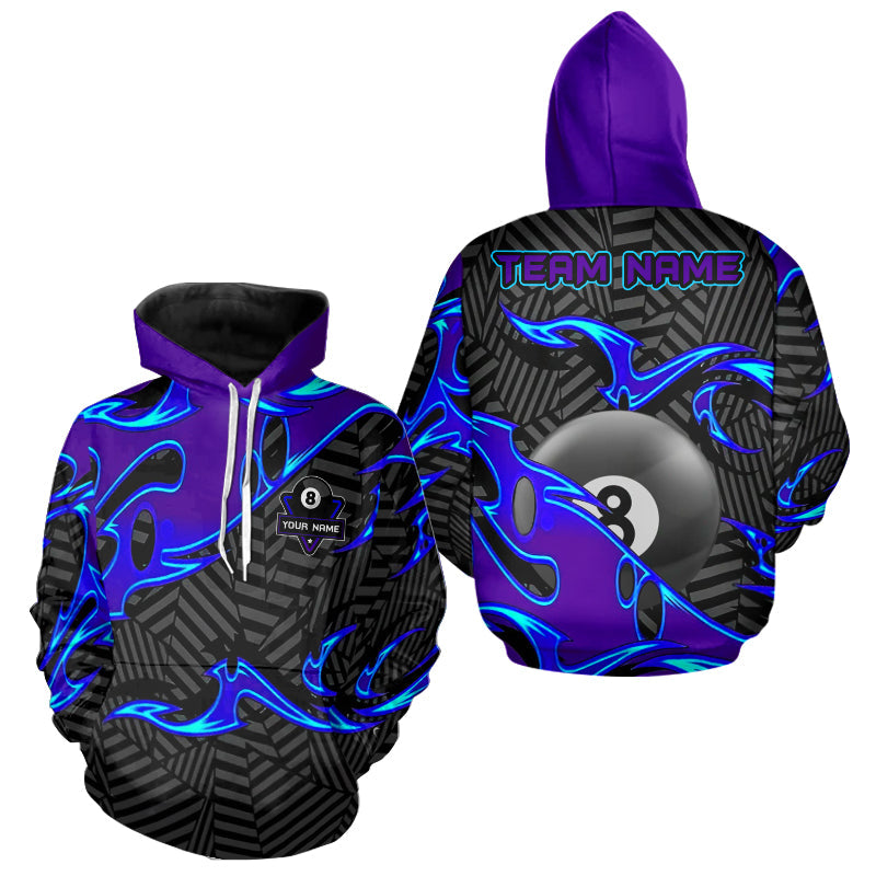 Personalized Blue Purple 8 Ball Hoodie And Custom Billiard Hoodie Team Jersey