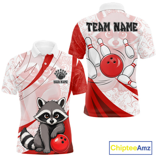 Custom Red Funny Raccoon Bowling Jersey Custom Bowling Shirts Team Polo & Quarter Zip