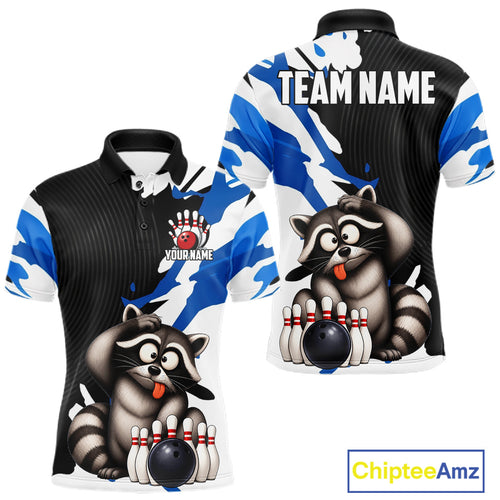 Funny Raccoon Blue Camo Bowling Shirts Custom Bowling Team Jersey Bowling Polo & 1/4 Zip