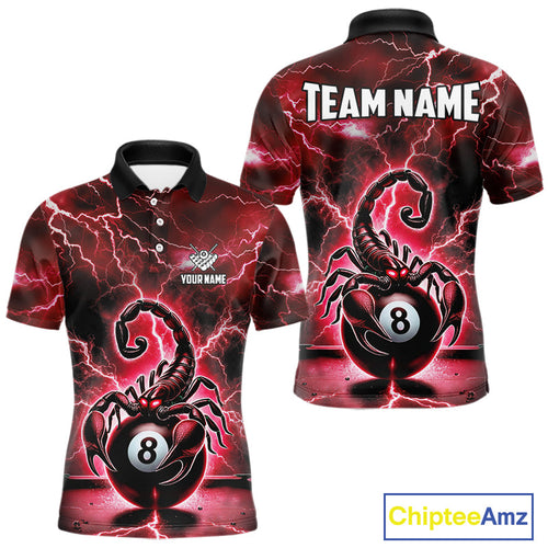 Red Lightning Thunder Scorpion 8 Ball Pool Polo & Quarter Zip Custom Billiard Team Jersey