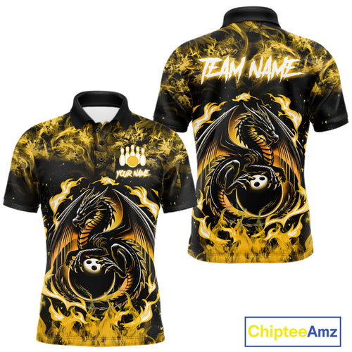 Black And Yellow Flaming Dragon Bowling Jersey Custom Bowling League Team Shirts