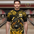 Black And Yellow Flaming Dragon Bowling Jersey Custom Bowling League Team Shirts