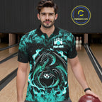 Black And Teal Flaming Dragon Bowling Jersey Custom Bowling League Team Shirts