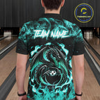 Black And Teal Flaming Dragon Bowling Jersey Custom Bowling League Team Shirts