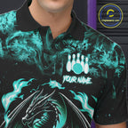 Black And Teal Flaming Dragon Bowling Jersey Custom Bowling League Team Shirts