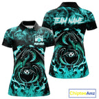 Black And Teal Flaming Dragon Bowling Jersey Custom Bowling League Team Shirts