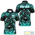 Black And Teal Flaming Dragon Bowling Jersey Custom Bowling League Team Shirts