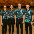 Black And Teal Flaming Dragon Bowling Jersey Custom Bowling League Team Shirts
