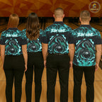 Black And Teal Flaming Dragon Bowling Jersey Custom Bowling League Team Shirts