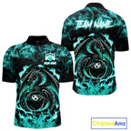 Black And Teal Flaming Dragon Bowling Jersey Custom Bowling League Team Shirts