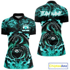 Black And Teal Flaming Dragon Bowling Jersey Custom Bowling League Team Shirts
