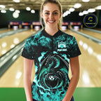 Black And Teal Flaming Dragon Bowling Jersey Custom Bowling League Team Shirts