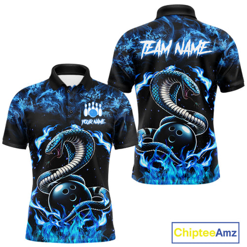 Black And Blue Flaming Cobra Snake Bowling Jersey Custom Bowling League Team Shirts