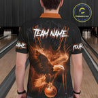 Personalized Black And Orange Flame Eagle Bowling Shirt Custom Bowling League Team Jersey