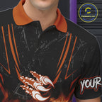 Personalized Black And Orange Flame Eagle Bowling Shirt Custom Bowling League Team Jersey