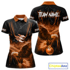 Personalized Black And Orange Flame Eagle Bowling Shirt Custom Bowling League Team Jersey