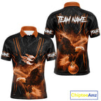 Personalized Black And Orange Flame Eagle Bowling Shirt Custom Bowling League Team Jersey