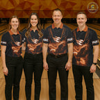 Personalized Black And Orange Flame Eagle Bowling Shirt Custom Bowling League Team Jersey