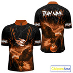 Personalized Black And Orange Flame Eagle Bowling Shirt Custom Bowling League Team Jersey