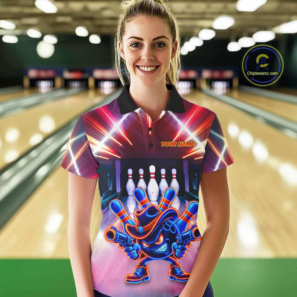Funny Flame Neon Cowboy Bowling Shirts Custom Bowling Team Jersey Polo & Quarter Zip