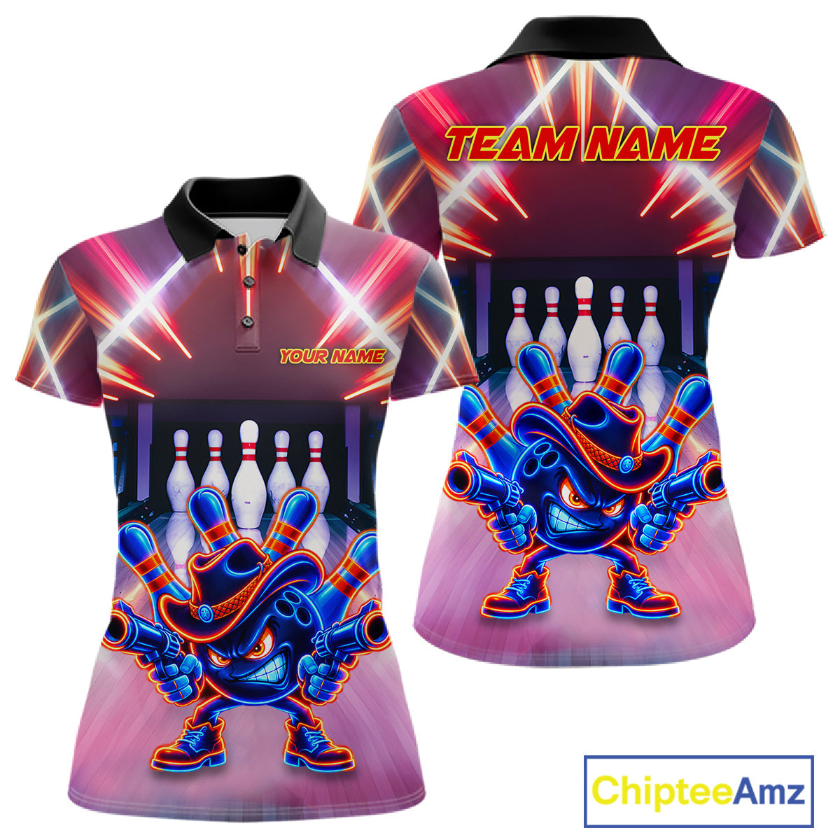 Funny Flame Neon Cowboy Bowling Shirts Custom Bowling Team Jersey Polo & Quarter Zip
