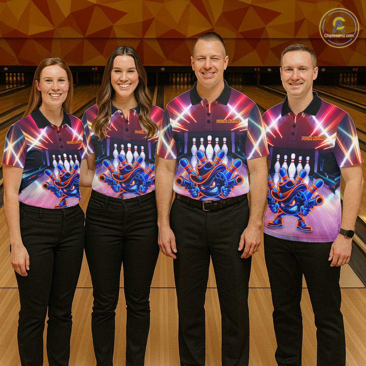 Funny Flame Neon Cowboy Bowling Shirts Custom Bowling Team Jersey Polo & Quarter Zip