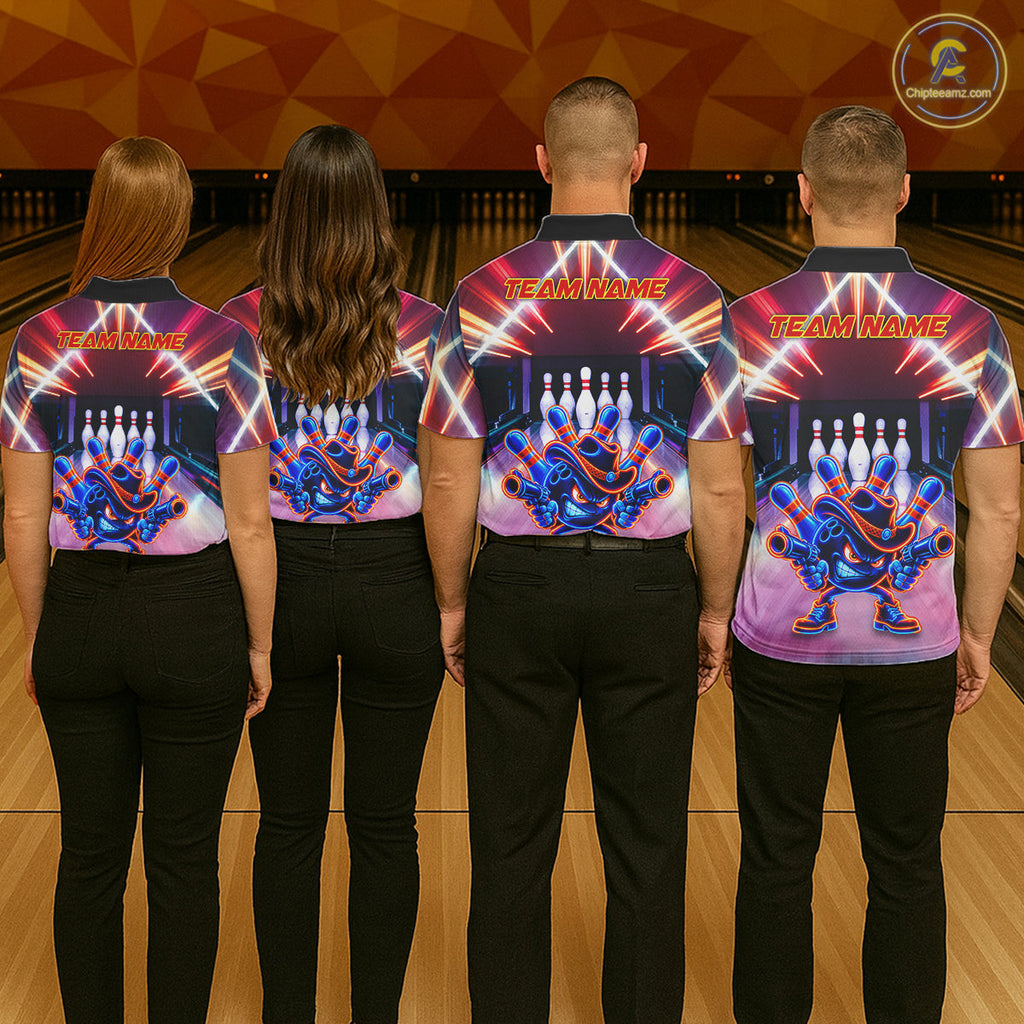 Funny Flame Neon Cowboy Bowling Shirts Custom Bowling Team Jersey Polo & Quarter Zip