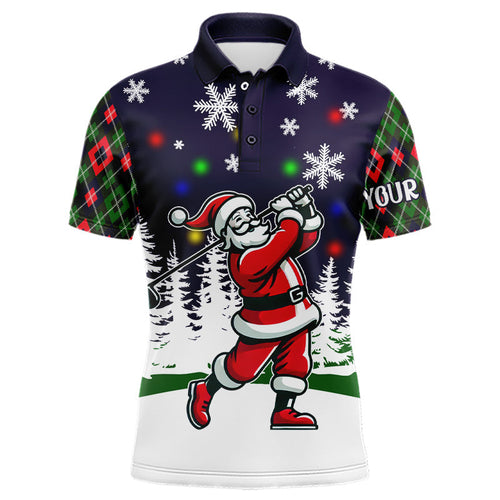 Funny Santa Christmas Light Argyle Pattern Golf Polo Shirts Custom Golfing Gifts For Christmas