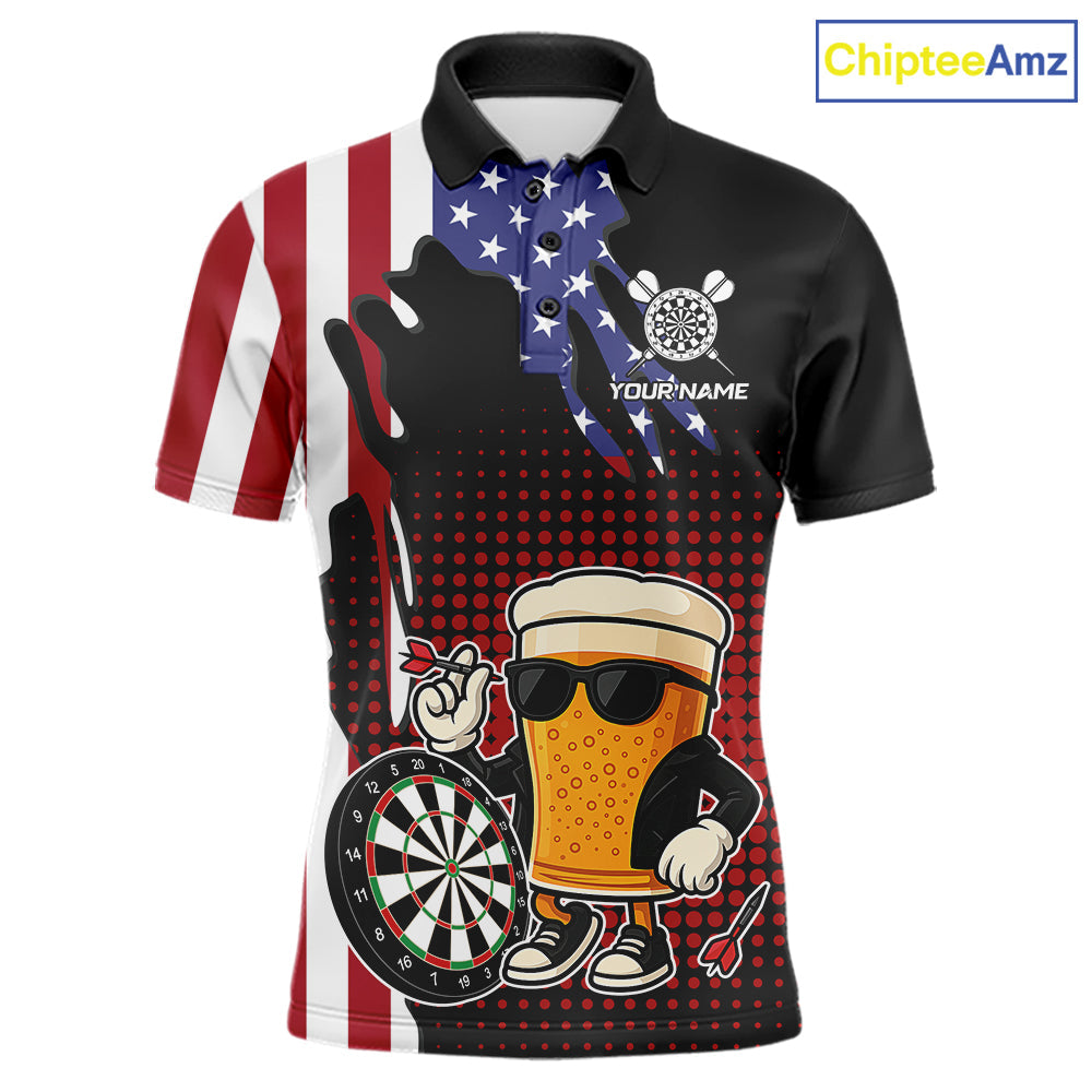 American Flag Funny Beer Darts Shirts Custom Patriotic Darts Team Jersey Polo & 1/4 Zip