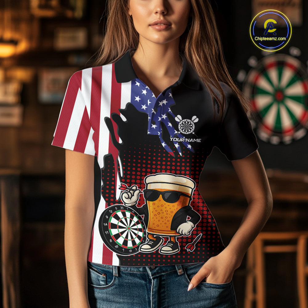 American Flag Funny Beer Darts Shirts Custom Patriotic Darts Team Jersey Polo & 1/4 Zip