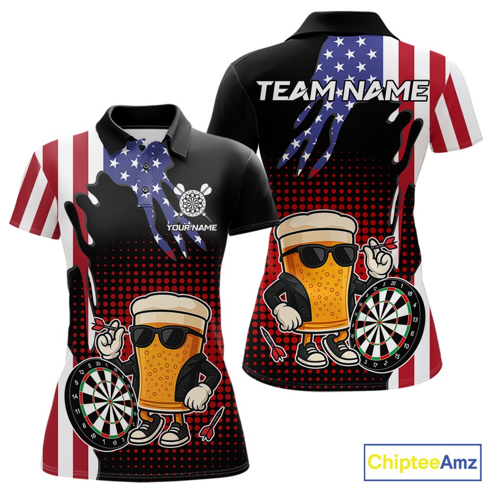American Flag Funny Beer Darts Shirts Custom Patriotic Darts Team Jersey Polo & 1/4 Zip