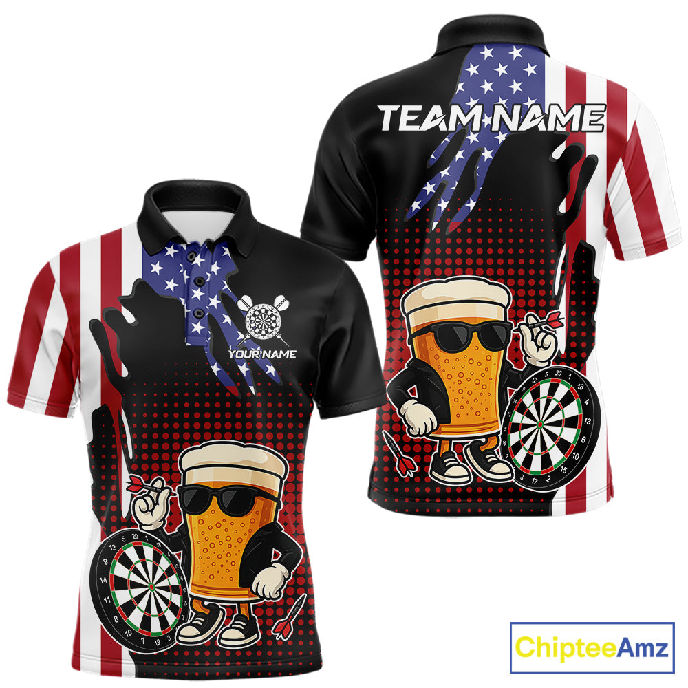 American Flag Funny Beer Darts Shirts Custom Patriotic Darts Team Jersey Polo & 1/4 Zip