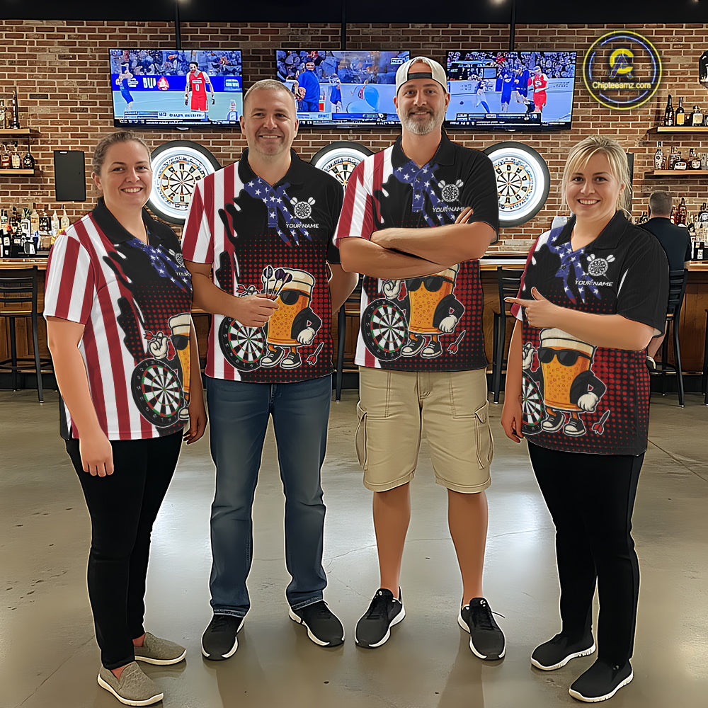 American Flag Funny Beer Darts Shirts Custom Patriotic Darts Team Jersey Polo & 1/4 Zip