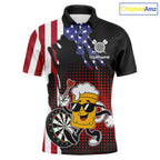 Custom Funny Beer American Flag Darts Shirts, Patriotic Darts Team Jersey Polo & 1/4 Zip