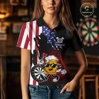 Custom Funny Beer American Flag Darts Shirts, Patriotic Darts Team Jersey Polo & 1/4 Zip