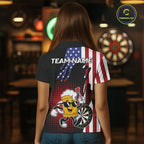 Custom Funny Beer American Flag Darts Shirts, Patriotic Darts Team Jersey Polo & 1/4 Zip