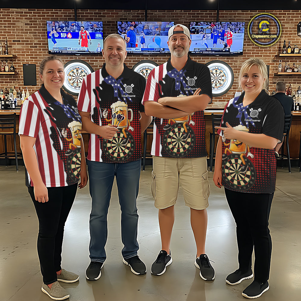 Funny Drunk Beer American Flag Darts Shirts Custom Patriotic Darts Team Jersey