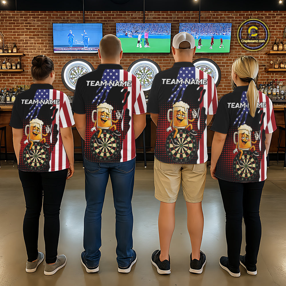 Funny Drunk Beer American Flag Darts Shirts Custom Patriotic Darts Team Jersey