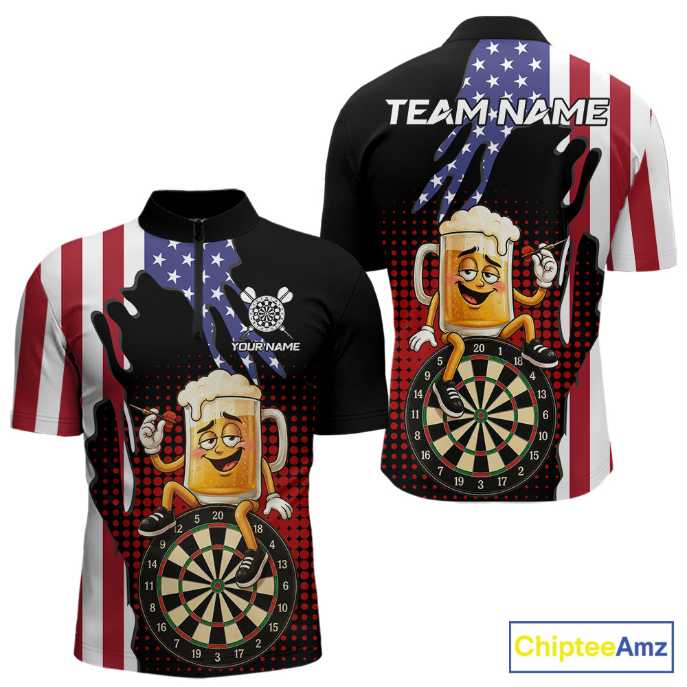 Funny Drunk Beer American Flag Darts Shirts Custom Patriotic Darts Team Jersey